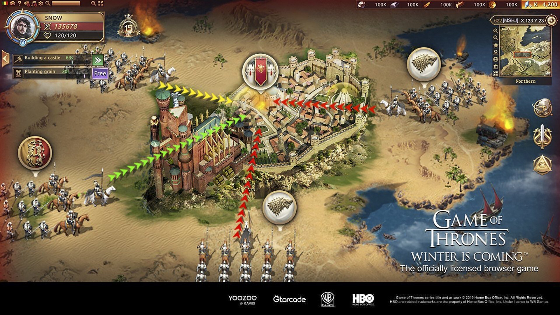 A screenshot of Game of Thrones: Winter Is Coming, a strategy mobile and browser game by Chinese game developer Yoozoo.