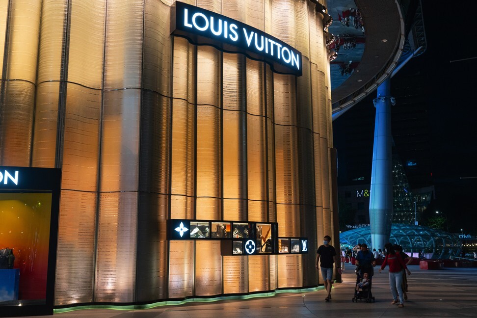 Handbags in Louis Vuitton store at ION Orchard with collection by