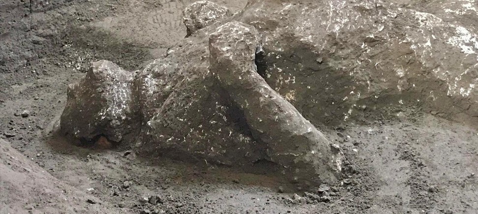 Remains of two men who died in the volcanic eruption that destroyed the ancient Roman city of Pompeii in 79AD are discovered in a dig in November. Photo: Reuters
