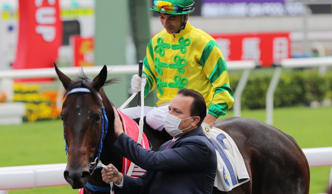 Caspar Fownes leads Sky Darci back after winning the Chevalier Cup in November.