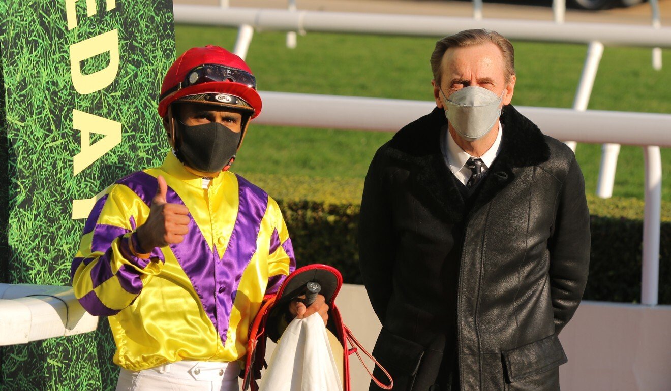 Jockey Karis Teetan and trainer John Size celebrate Champion’s Way’s victory.