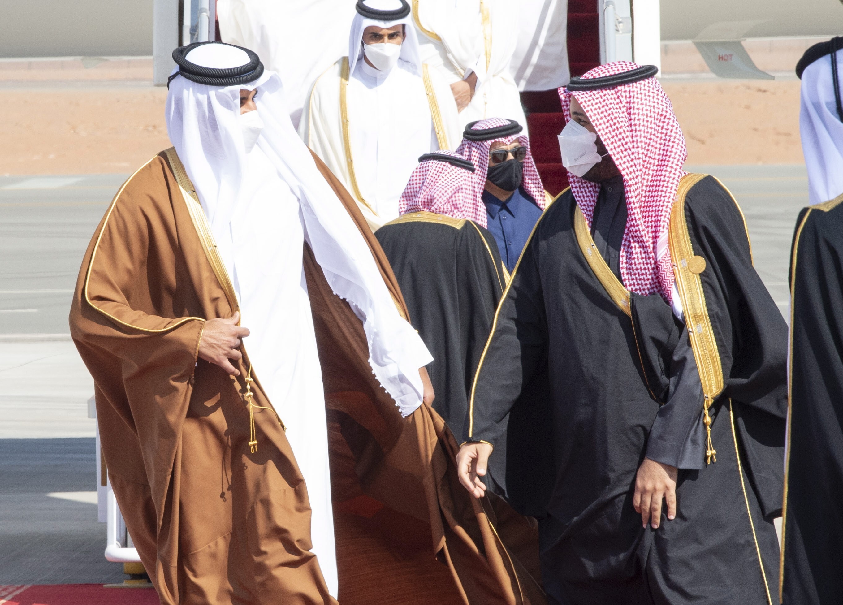 The Emir of Qatar, Sheikh Tamim bin Hamad bin Khalifa Al-Thani, meets Saudi Arabia’s Crown Prince Mohammed bin Salman. Photo: EPA