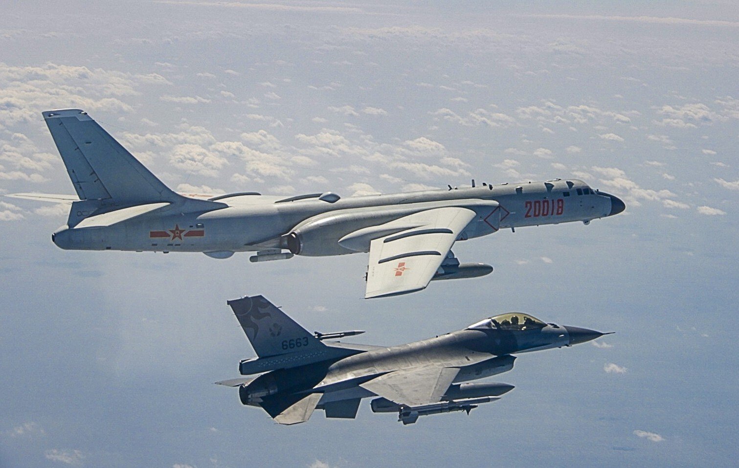 A Taiwanese fighter jet shadows a PLA bomber over the Taiwan Strait in February. Photo: Taiwan’s Military News Agency
