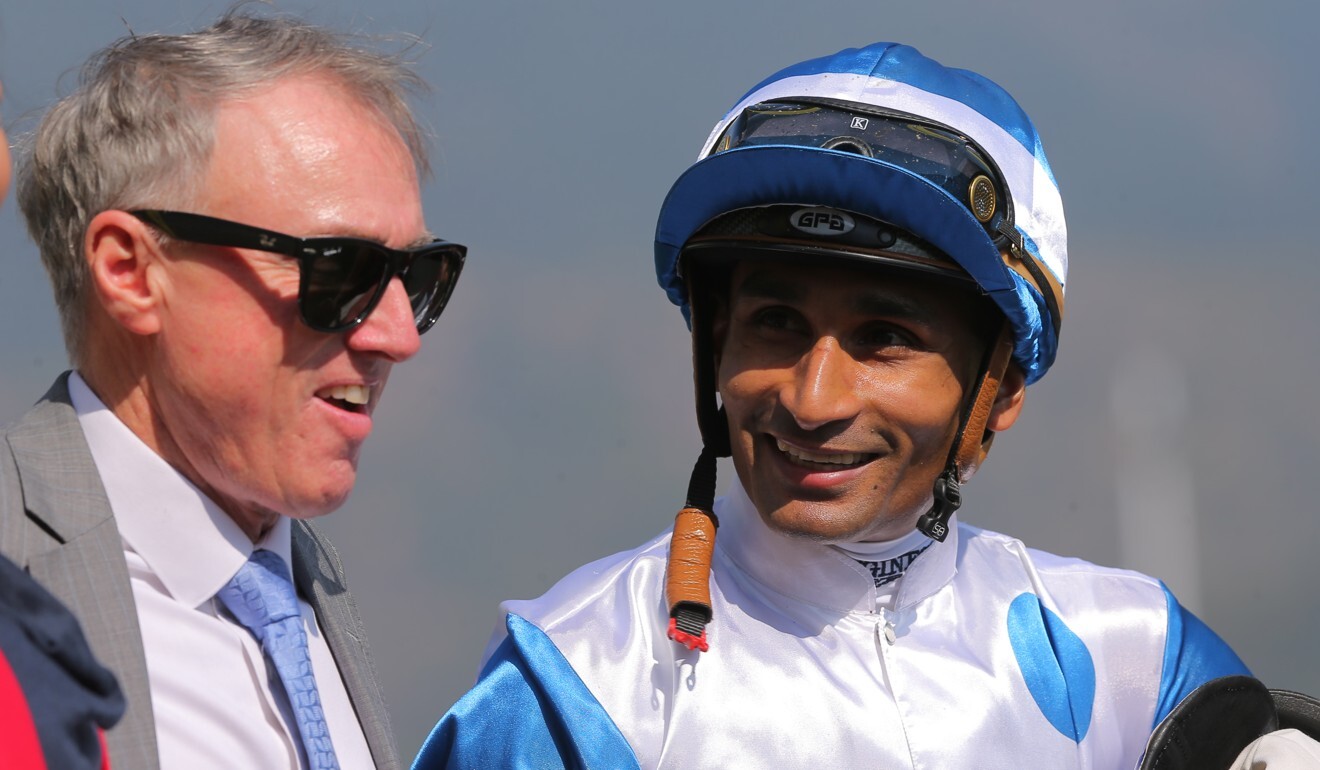 Trainer Paul O' Sullivan and jockey Karis Teetan celebrate a Casimiro victory.