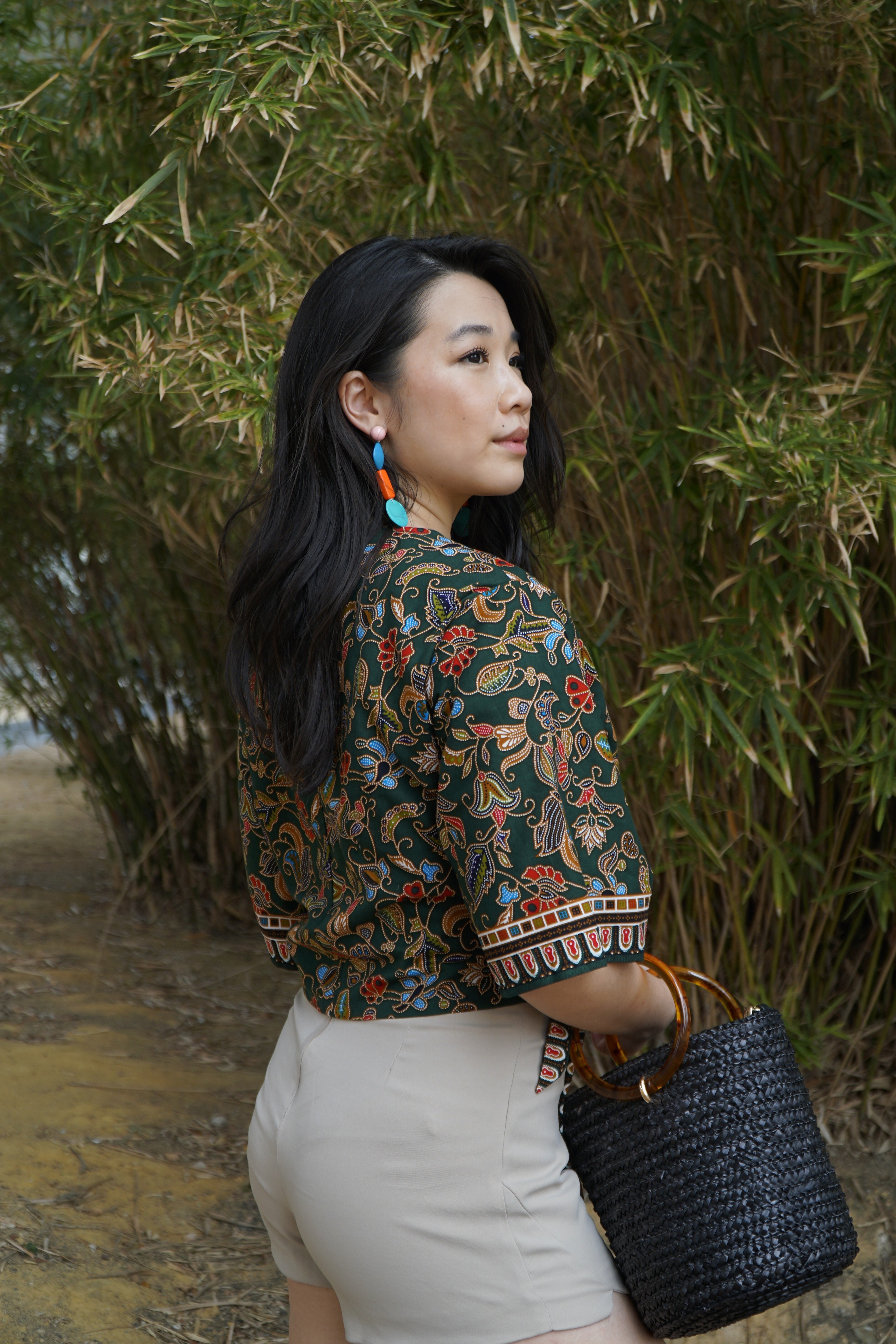 A cropped tank top from Makerly SG featuring a print similar to Singapore Airlines’ signature sarong kebaya uniform.