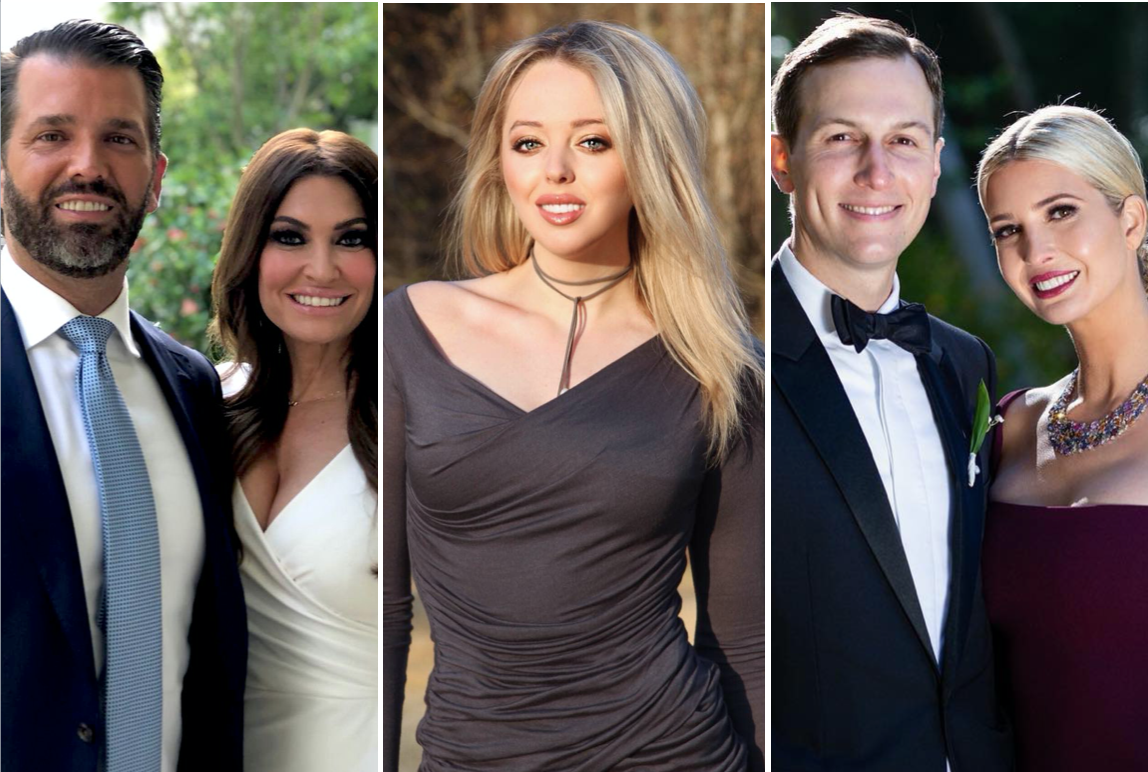 Donald Trump Jr. and Kimberly Guilfoyle, Tiffany Trump, and Jared Kushner and Ivanka Trump are all buying – or considering buying – properties in Florida. Photos: @donaldtrumpjr; @tiffanytrump; @ivankatrump/Instagram