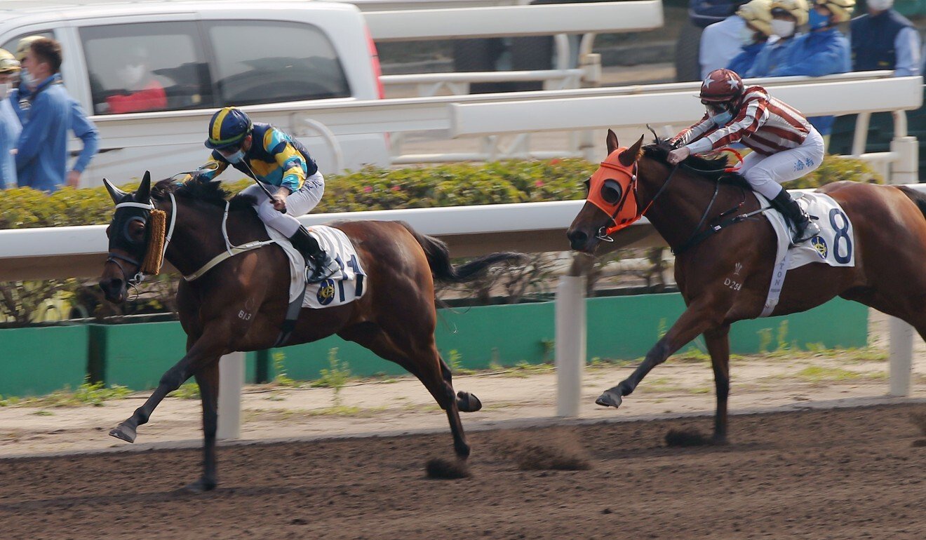 Lady First dashes clear to win comfortably on the Sha Tin all-weather surface.