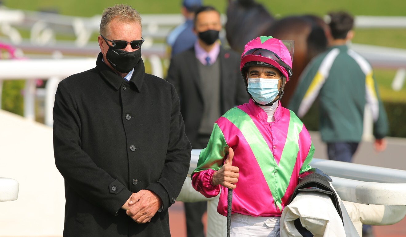 Tony Millard and Joao Moreira enjoy the win.