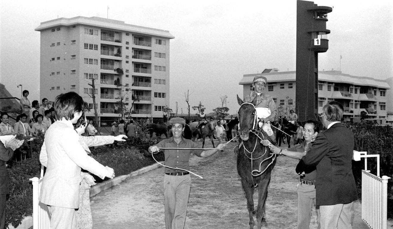 Peter Miers returns on Heiddoon Fashion after winning a Class Two 1,600m race at the Sha Tin in November 1978. It is Miers’ fifth win of the day. Photo: SCMP Peter Miers returns on Heiddoon Fashion after winning a Class Two 1,600m race at the Sha Tin in November 1978. It is Miers’ fifth win of the day. Photo: SCMP