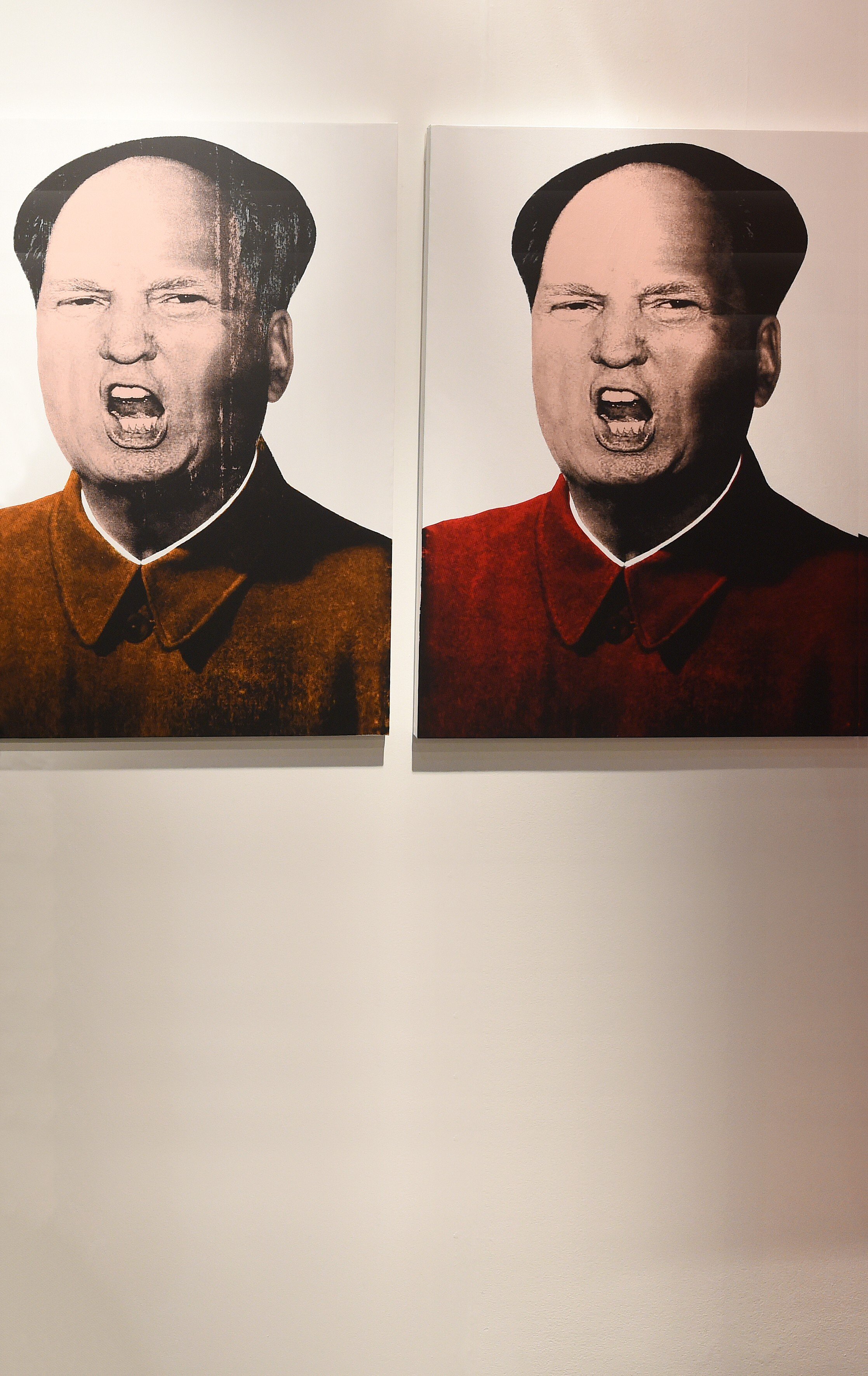 A work of pop art titled “Mao Trump” by the artist Knowledge Bennett at the Ren Gallery display in Los Angeles, United States. Photo: AFP