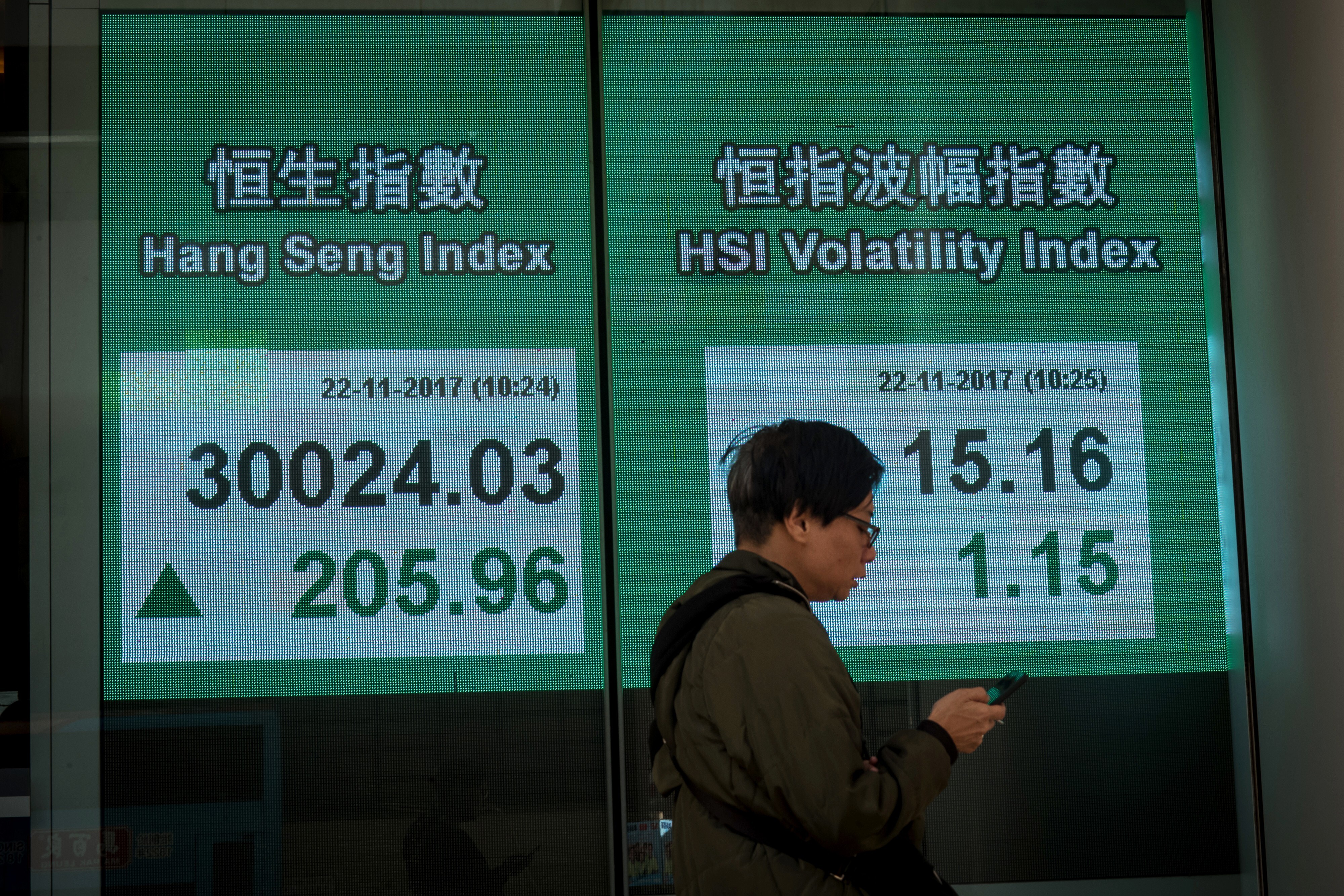The Hang Seng Index comes within a hair’s breadth of 30,000 points on January 19, 2021, a level not seen since May 2019, amid record purchases by mainland funds. Photo: Bloomberg