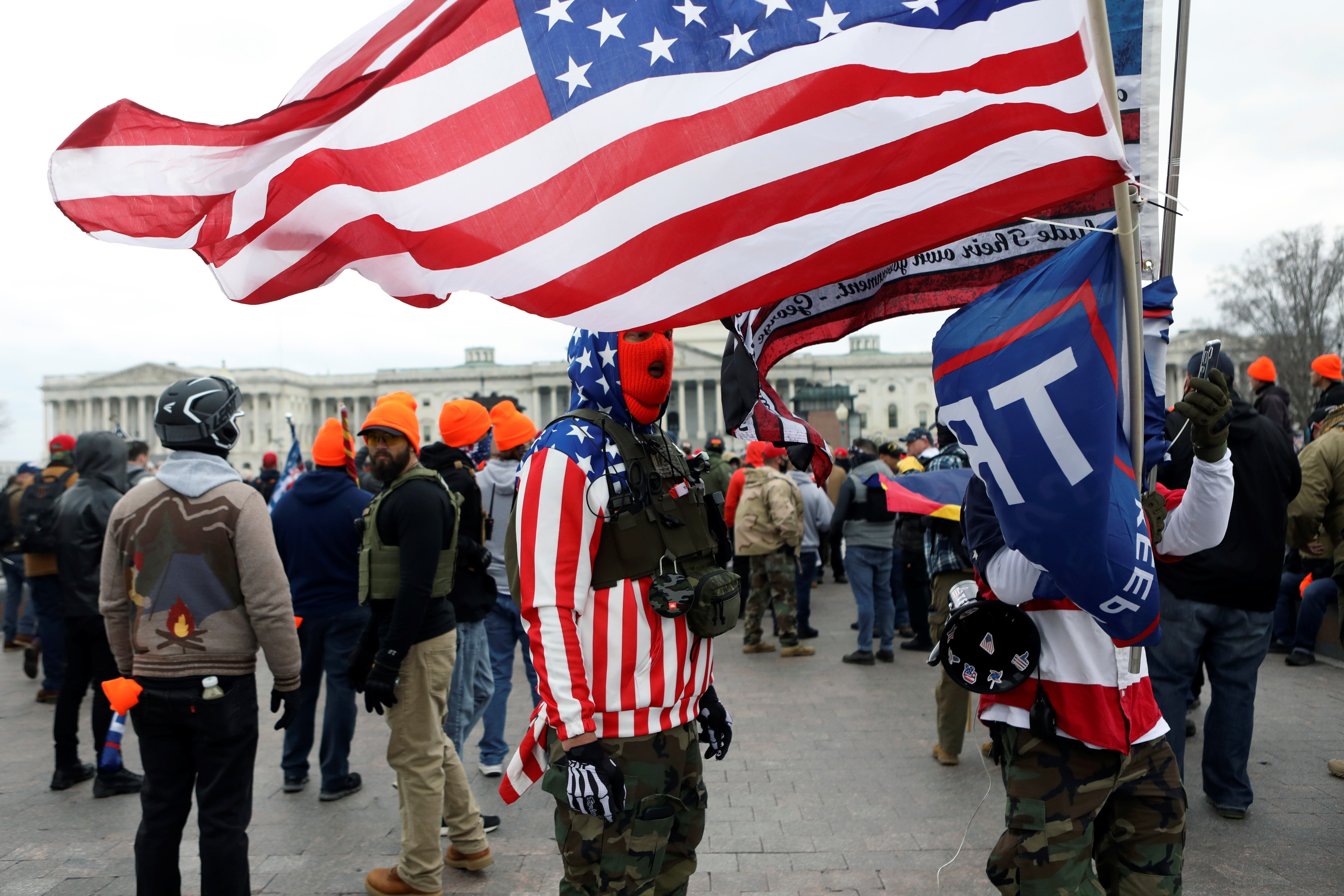 Members of the far-right group Proud Boys and other supporters of Donald Trump gather in front of the US Capitol Building to protest against the certification of the 2020 US presidential election results by Congress on January 6. Photo: Reuters