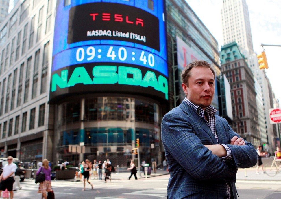 Tesla Motors CEO Elon Musk poses during a television interview after his company's IPO on the Nasdaq market in New York in 2010. Tesla stock has been a favourite with millennial investors. Photo: Reuters