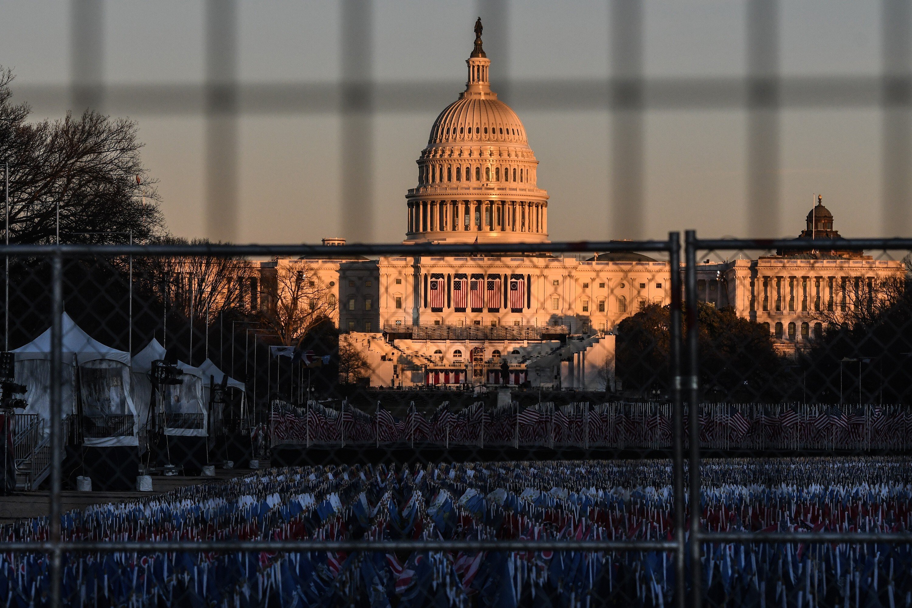 The US Capitol building is seen at sunset on the National Mall on January 19, with tight security measures in place for Joe Biden’s inauguration Photo: Getty Images / TNS