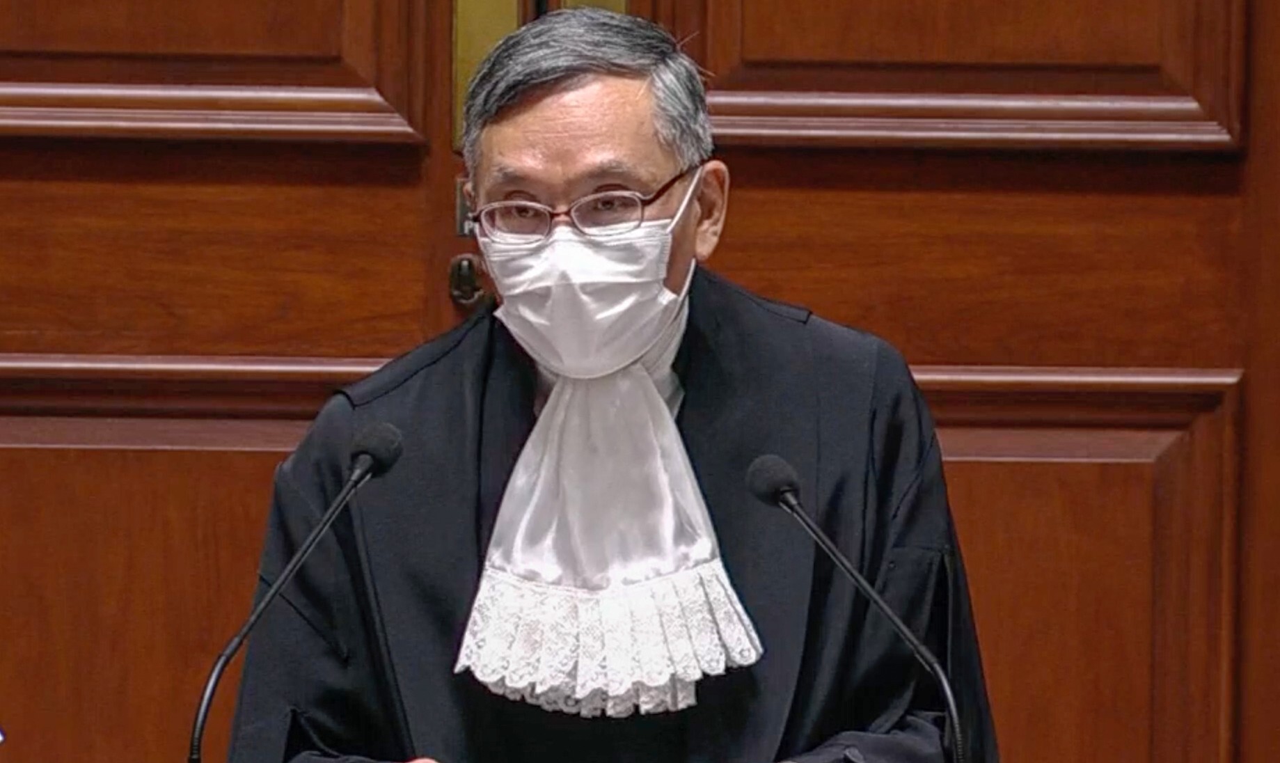 New Chief Justice Andrew Cheung attends the ceremony to mark the opening of the legal year, at the Court of Final Appeal, on January 11, 2021. Photo: Now TV