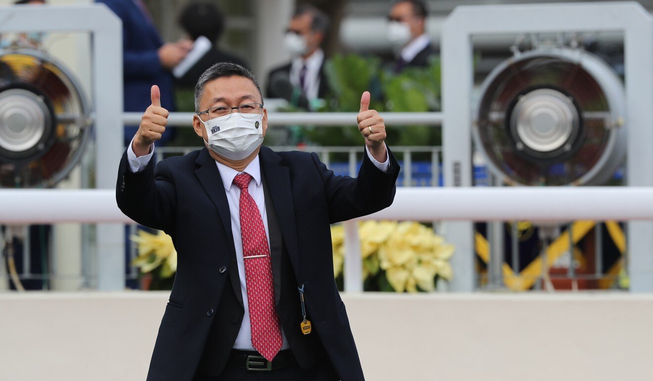 Francis Lui celebrates Golden Sixty’s Hong Kong Mile victory.