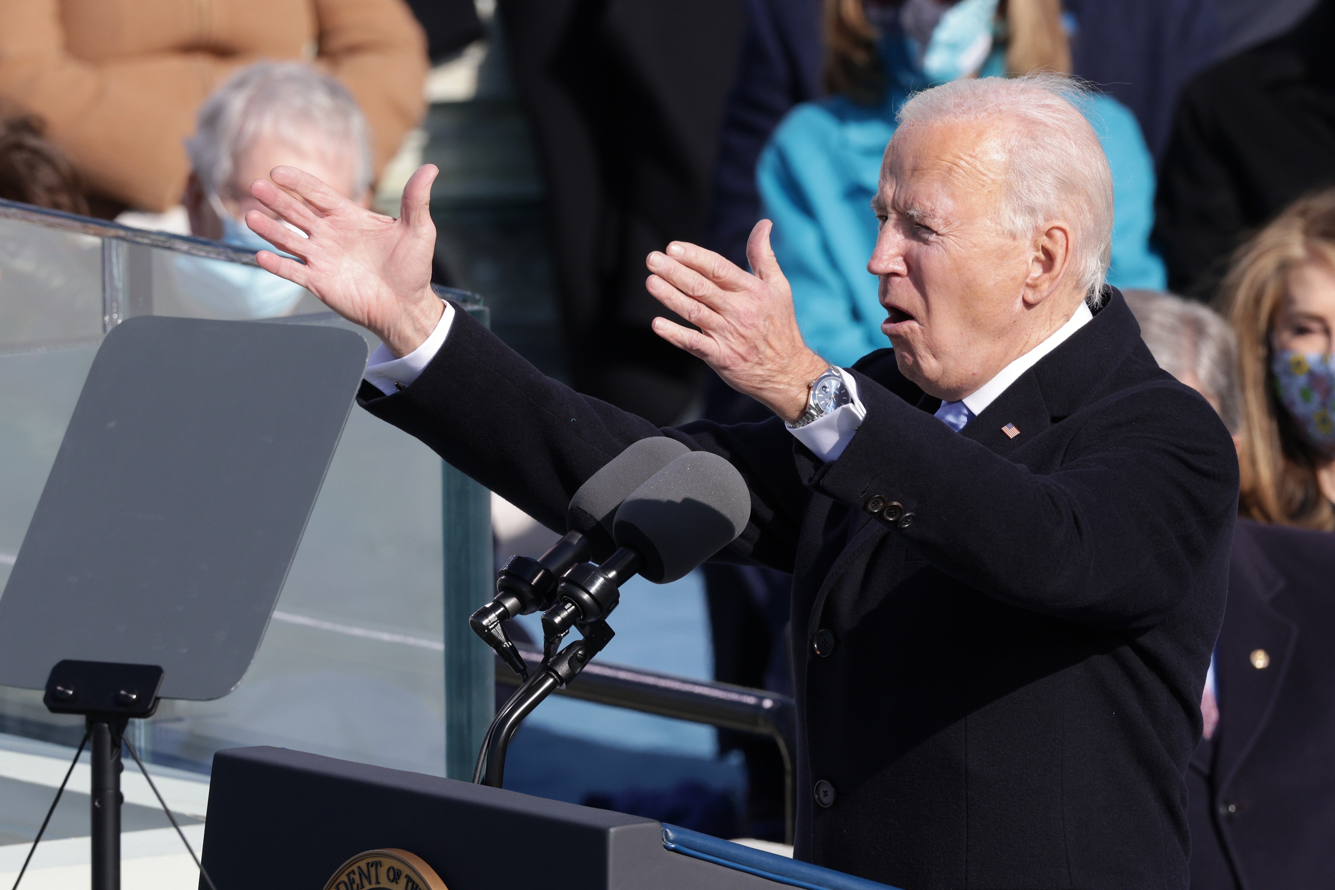 Joe Biden’s choice to wear a US$7,000 Rolex watch on the day he was sworn in did not pass without comment. Photo: Getty Images