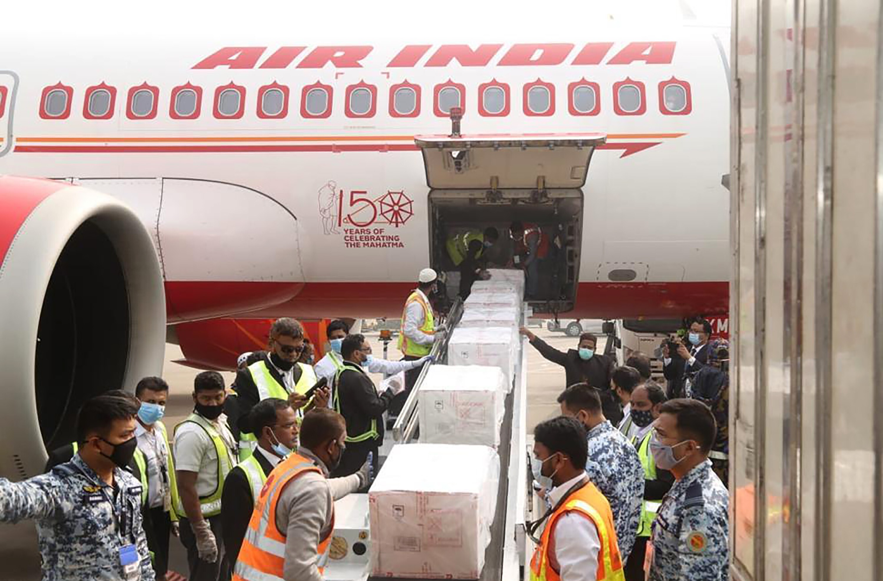 Boxes of Covid-19 vaccines sent from India arrive in Dhaka on January 21. Photo: AP