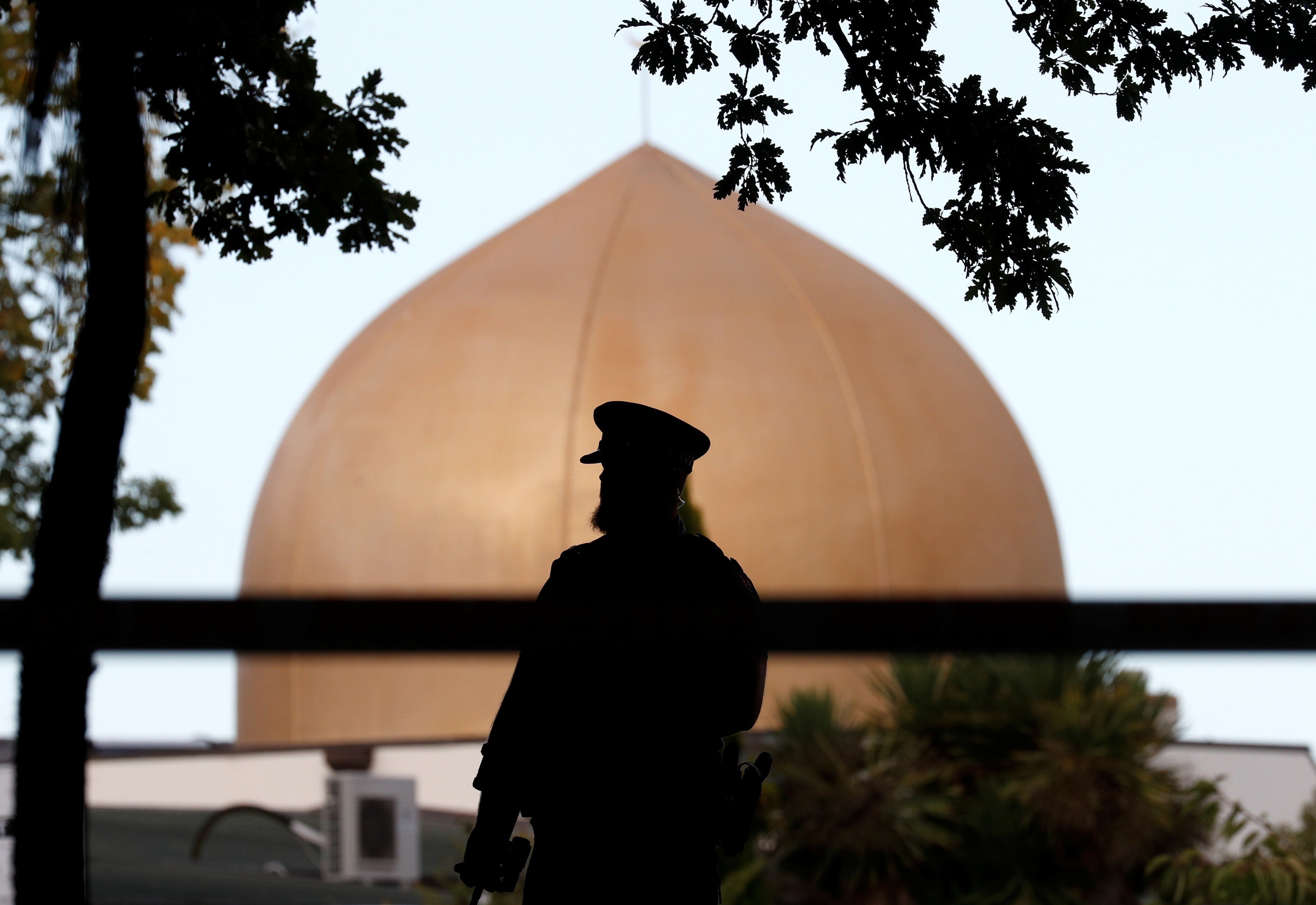 A police officer pictured at the Al Noor mosque in Christchurch on March 17, 2019. Photo: Reuters