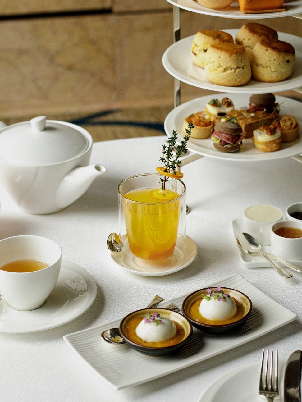The kumquat-themed afternoon tea set at the Four Seasons Hong Kong. Photo: Four Seasons