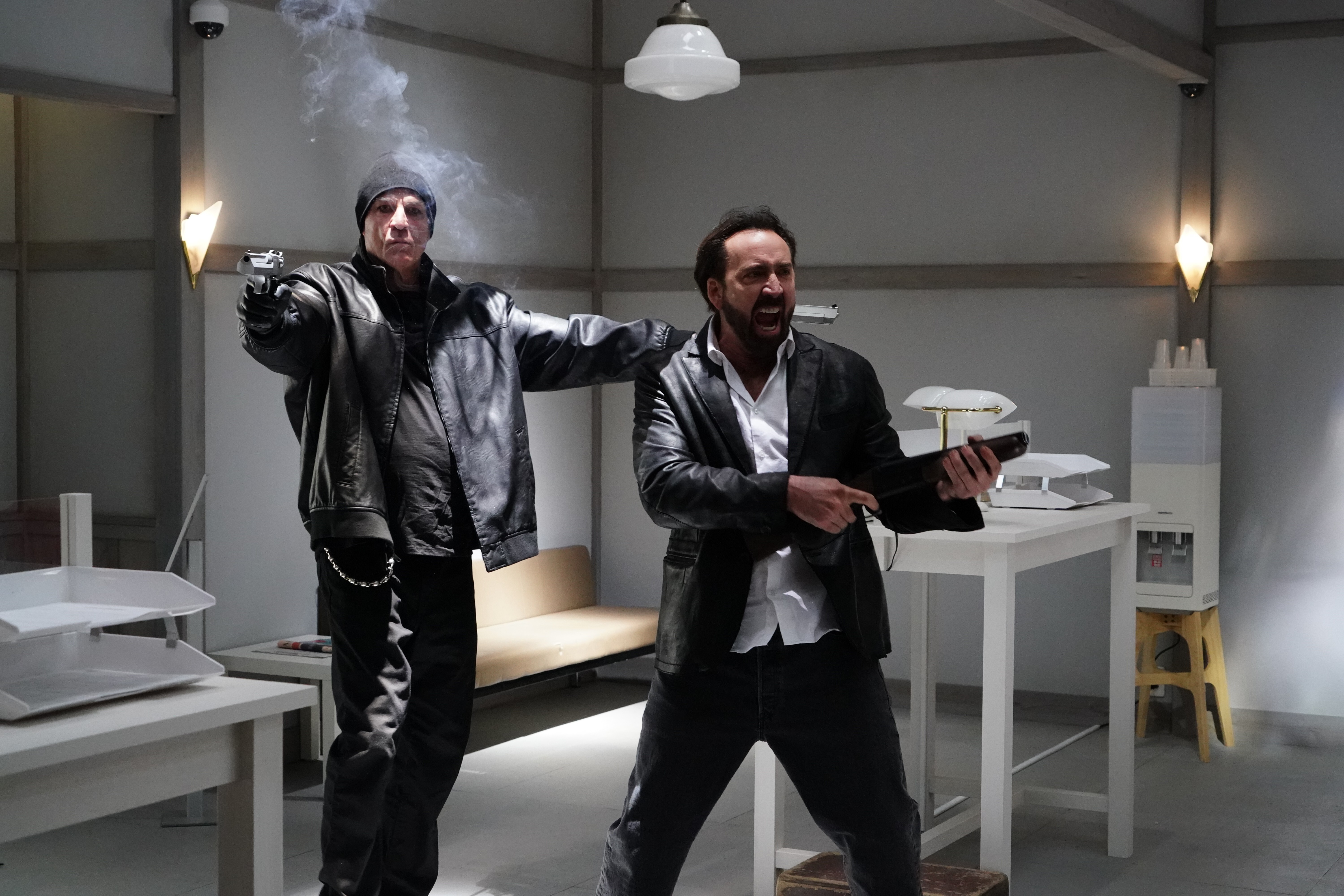 Nicolas Cage (right) as Hero and Nick Cassavetes as Psycho in a still from Prisoners of the Ghostland, directed by Japan’s Sion Sono, which had its premiere this week at the Sundance Film Festival. Photo: courtesy of XYZ Films