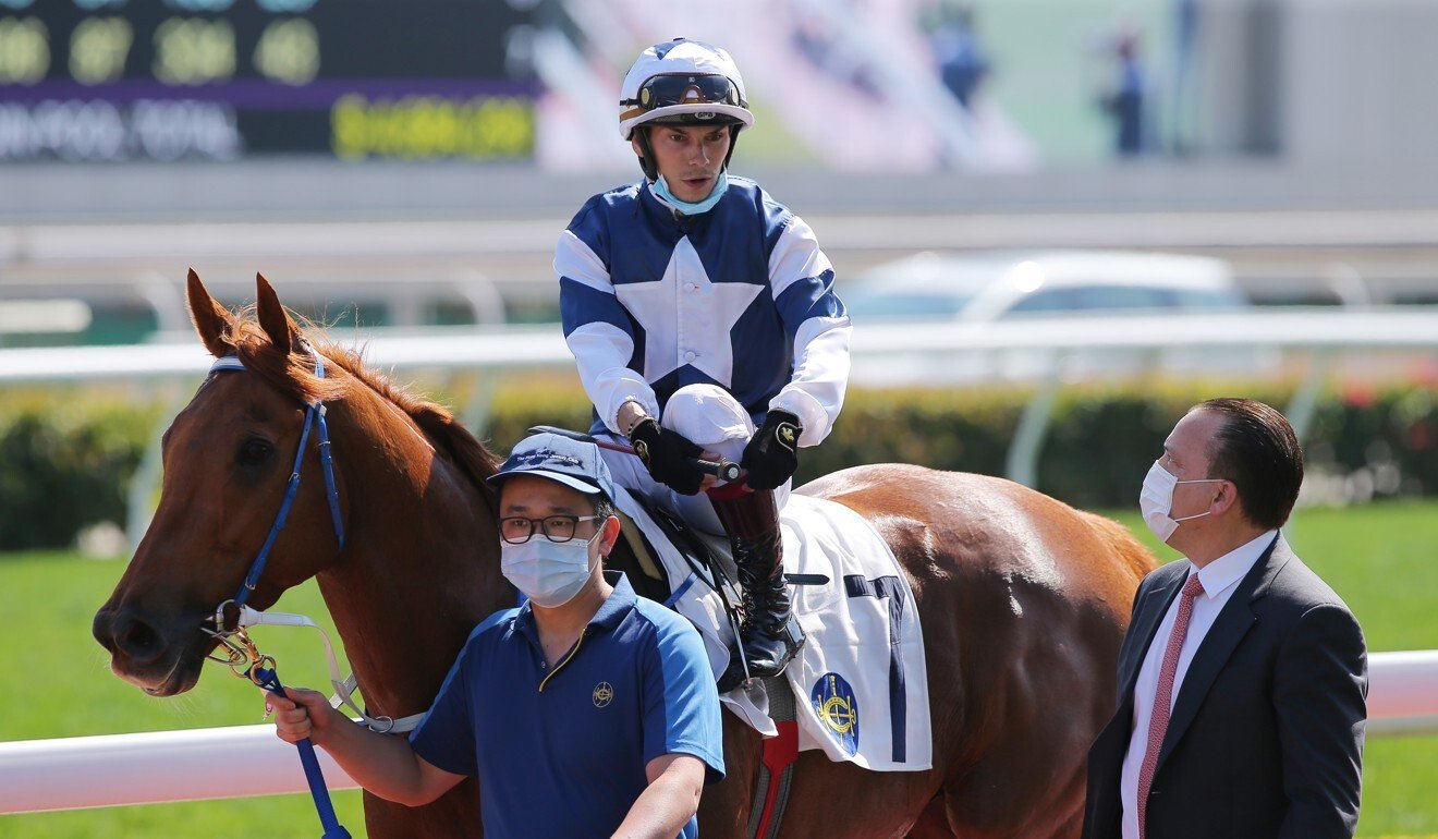 Caspar Fownes praises jockey Alexis Badel for his front-running effort aboard The Rock at Sha Tin on Saturday.