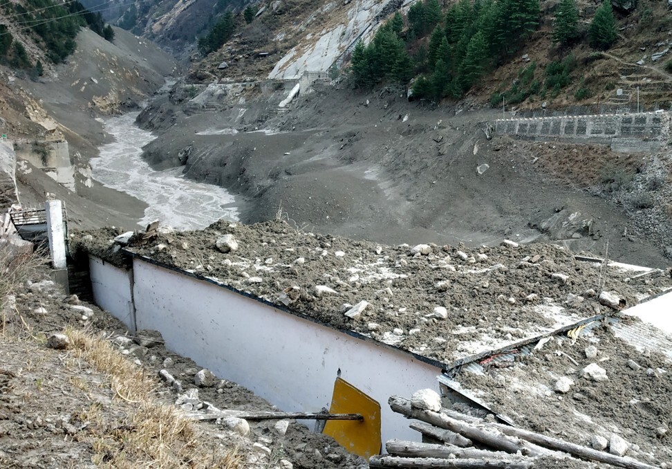 A view shows damage after a Himalayan glacier broke and crashed into a dam at Raini Chak Lata village in Chamoli district, Uttarakhand state on Sunday. Photo: Reuters