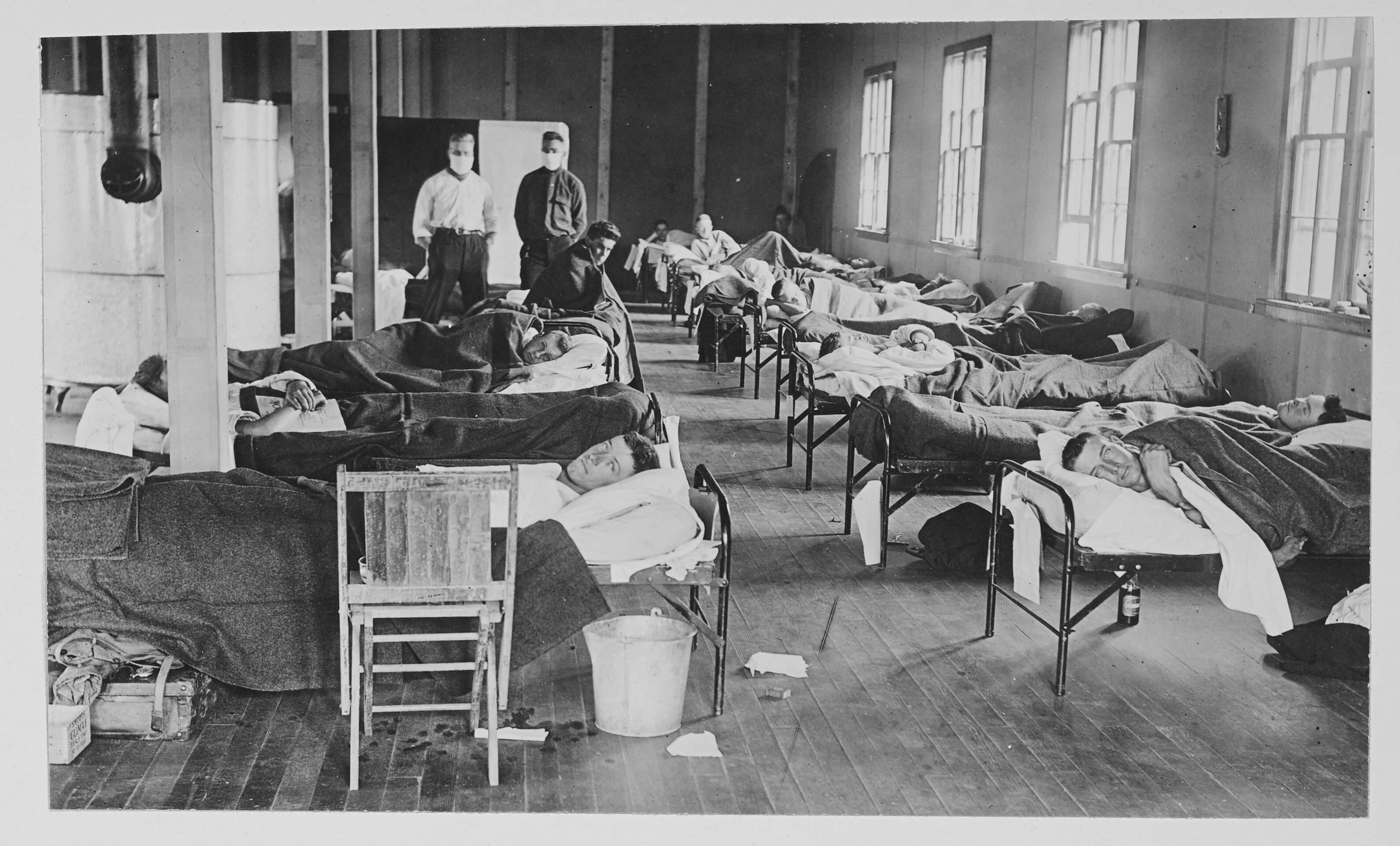 Spanish flu victims at a barracks hospital on the campus of Colorado Agricultural College, Fort Collins, Colorado, in 1918. Even the Spanish flu, which killed an estimated 100 million people, did not cause a prolonged downturn. Photo: Getty Images