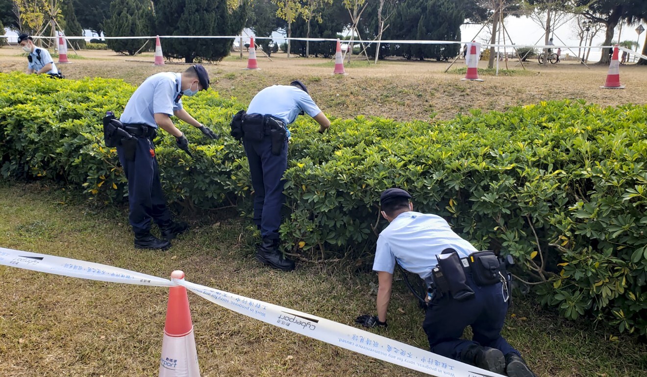 Police search Cyberport Waterfront Park after six dogs died from suspected poisoning. Photo: Facebook