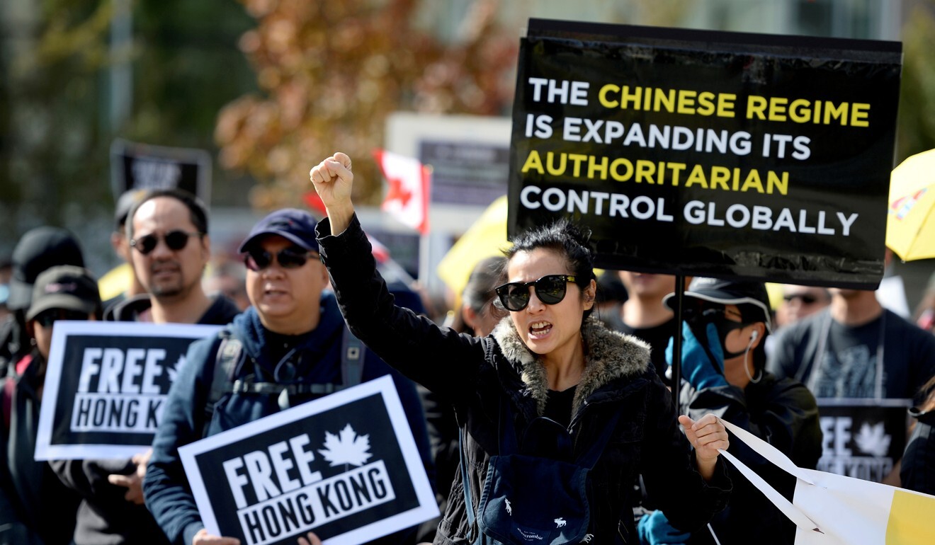 Supporters of the Hong Kong protest movement stage a rally in Vancouver, British Columbia on September 29, 2019. Photo: Reuters