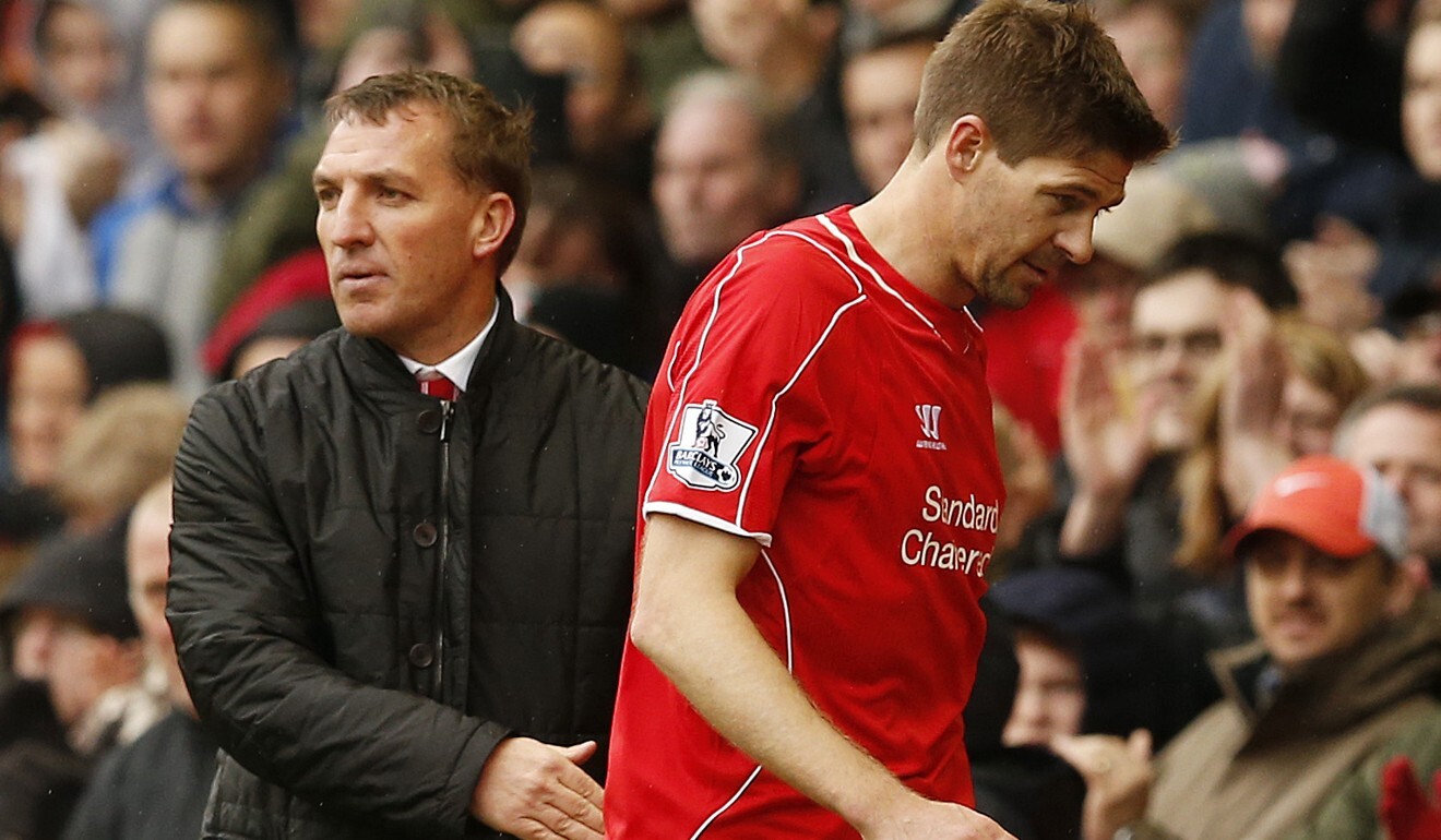Former Liverpool captain Steven Gerrard is substituted by manager Brendan Rodgers in a Premier League match in 2015. Photo: Reuters