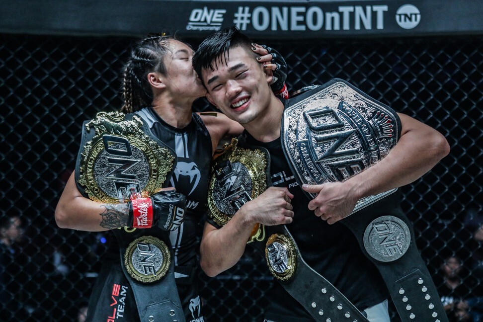 Angela Lee kisses brother Christian at ONE: Century in Tokyo, Japan. Photo: ONE Championship