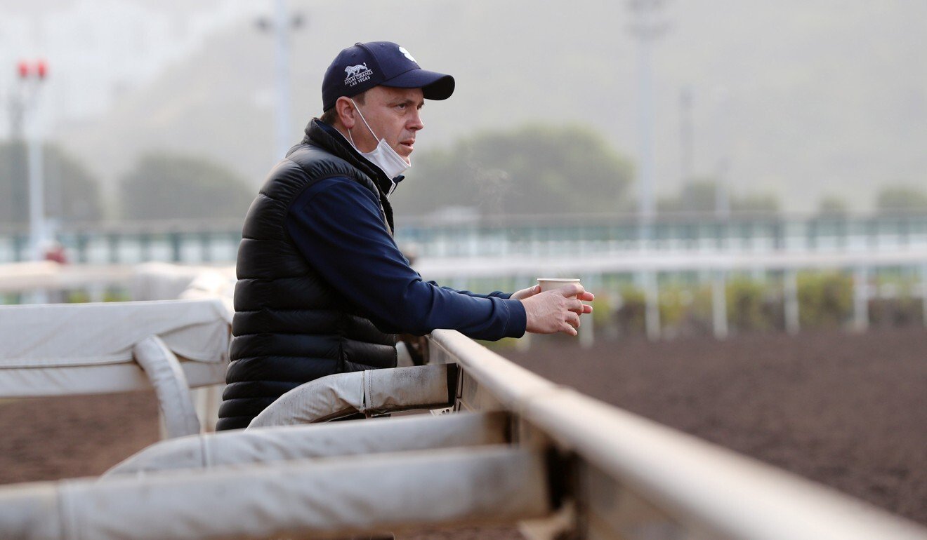 Caspar Fownes watches his horses at Sha Tin during the week.