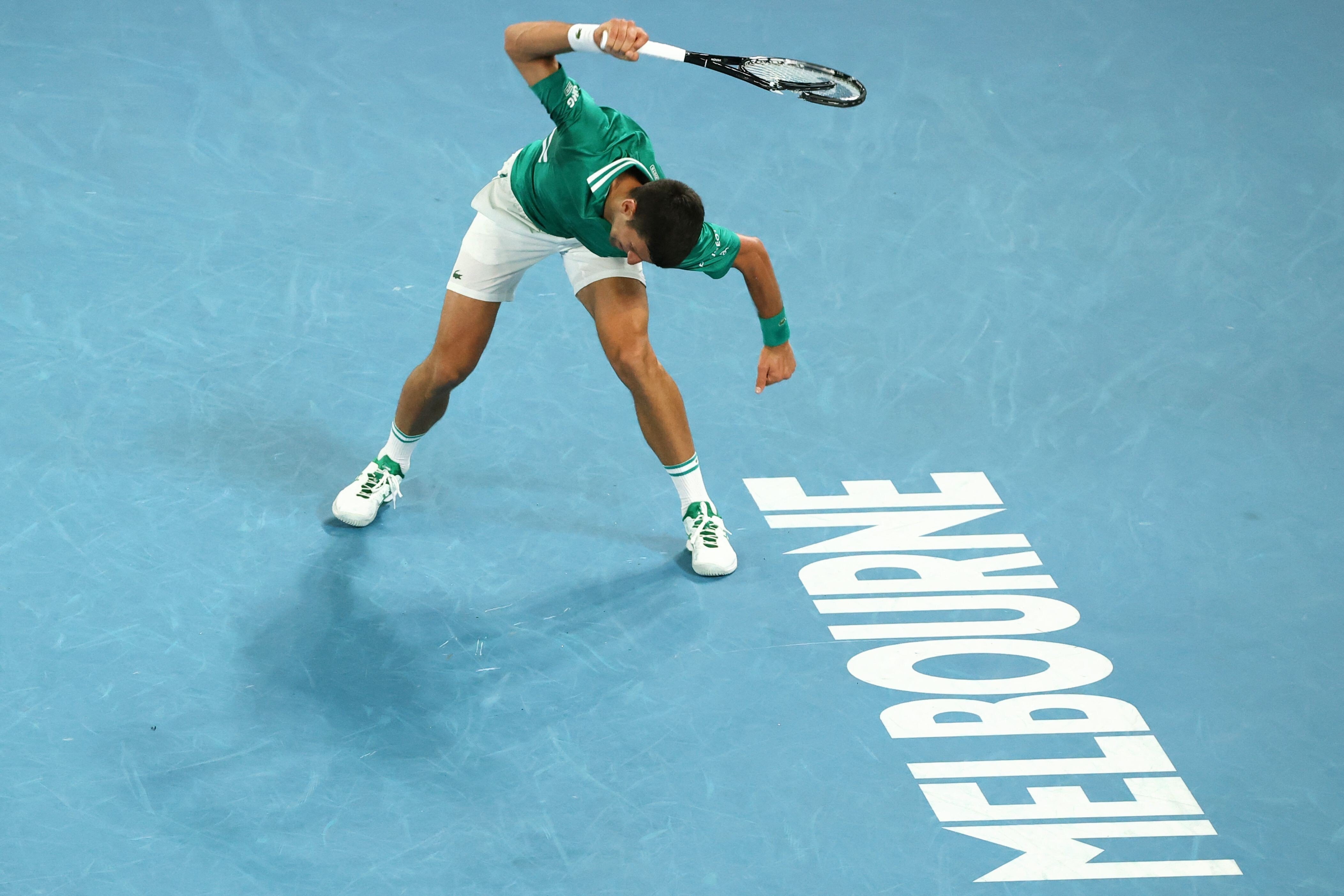Novak Djokovic loses his temper in the quarter-final against Alexander Zverev at the Australian Open. Photo: AFP