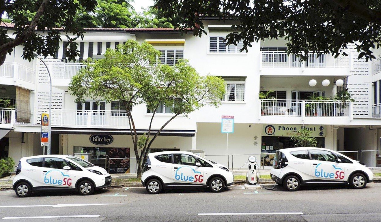 BlueSG has 674 electric cars deployed across Singapore for car-sharing use. Photo: Handout