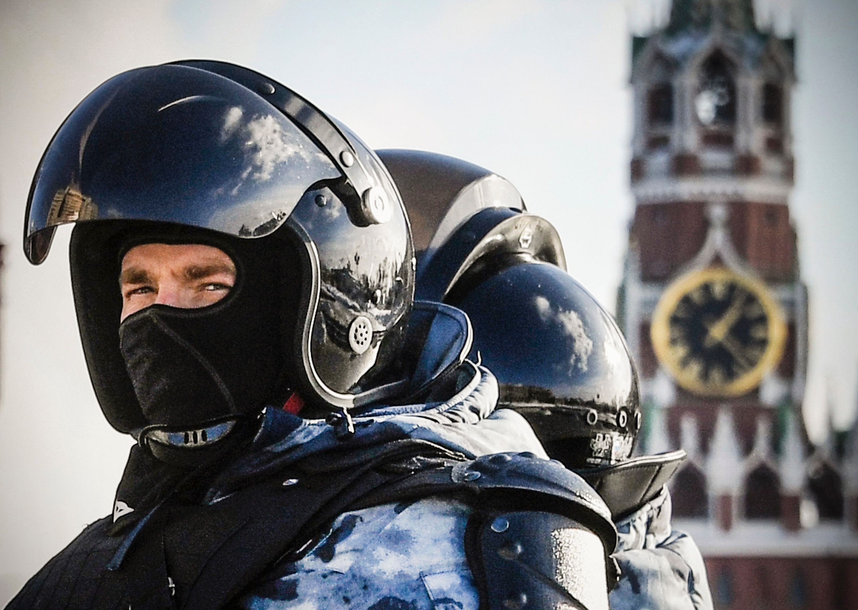 Russian riot police patrol in downtown Moscow on February 7 to prevent possible protests in support of jailed Kremlin critic Alexei Navalny. Photo: AFP