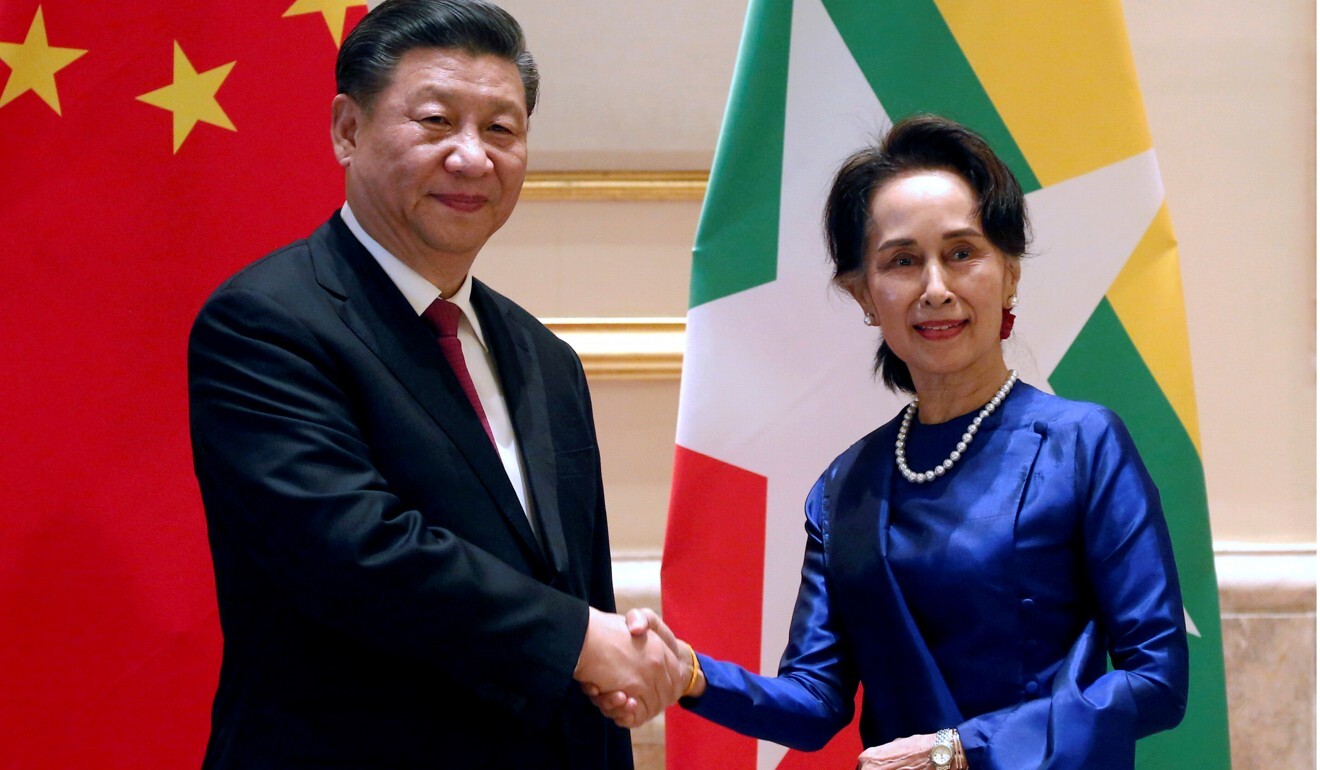 Xi Jinping and Aung San Suu Kyi shake hands at the Presidential Palace in Naypyidaw last year. A raft of deals were signed during Xi’s visit. Photo: Reuters