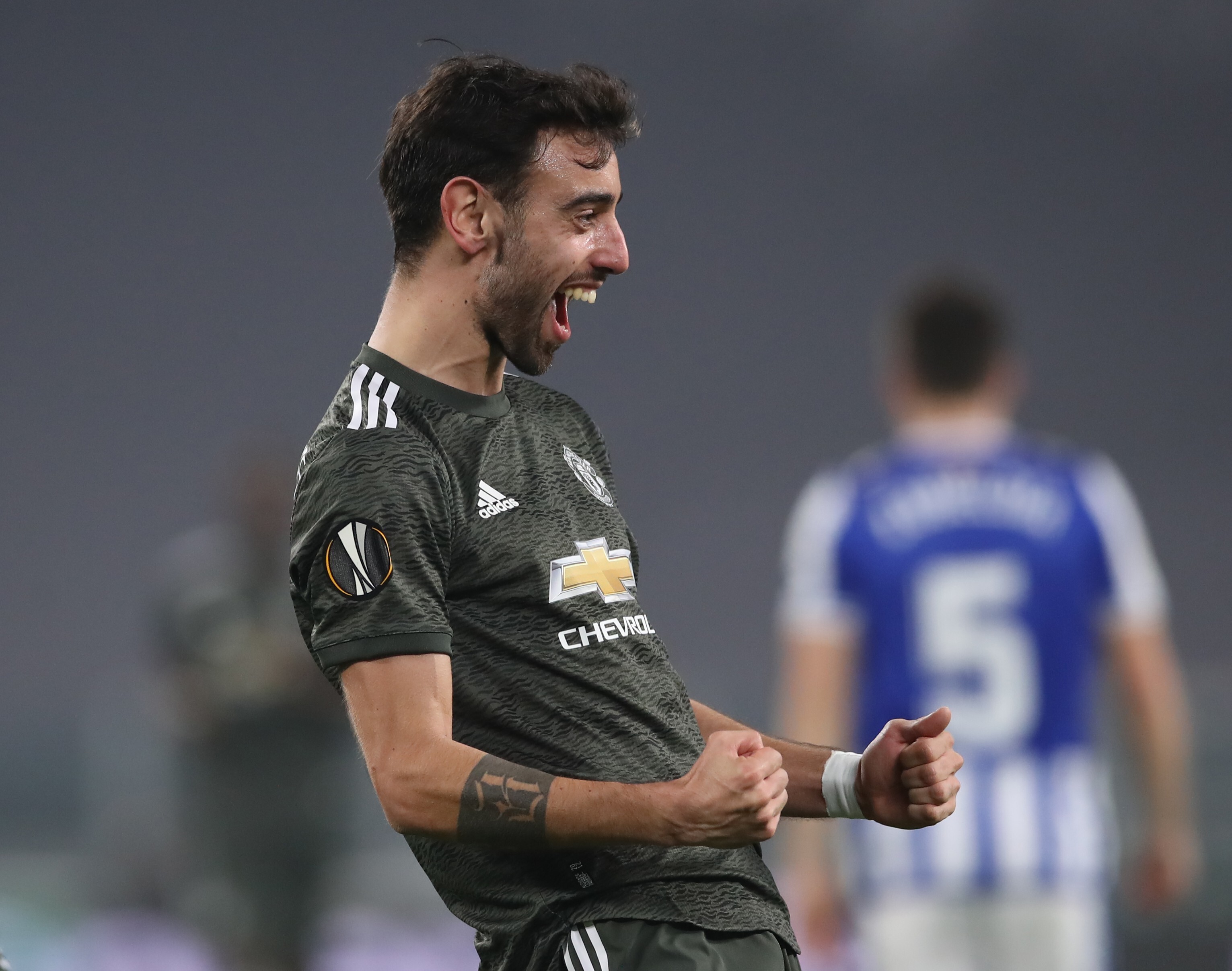 Manchester United’s Bruno Fernandes scores their second goal against Real Sociedad in the Uefa Europa League round of 32 first leg in Turin, Italy. Photo: DPA