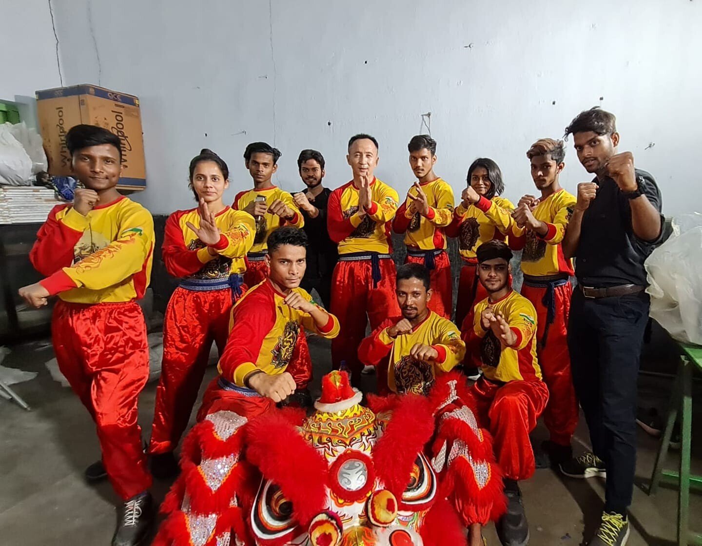 James Liao, centre, pictured with his students at the Lunar New Year celebrations in Kolkata’s Tangra Chinatown. Photo: Handout