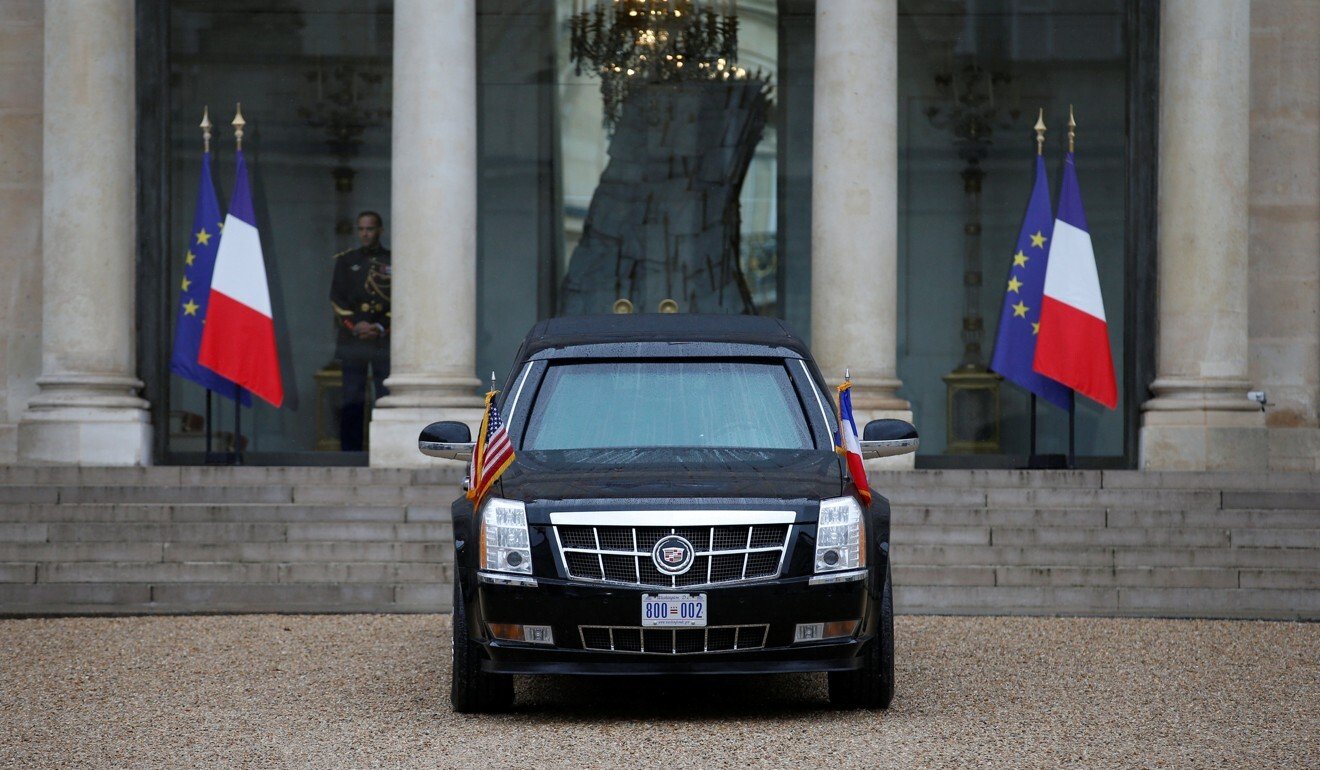 The US presidential limousine known as ‘The Beast’ is seen in France in 2018. Trump gave Kim a glimpse inside the car during their Singapore summit. Photo: Reuters