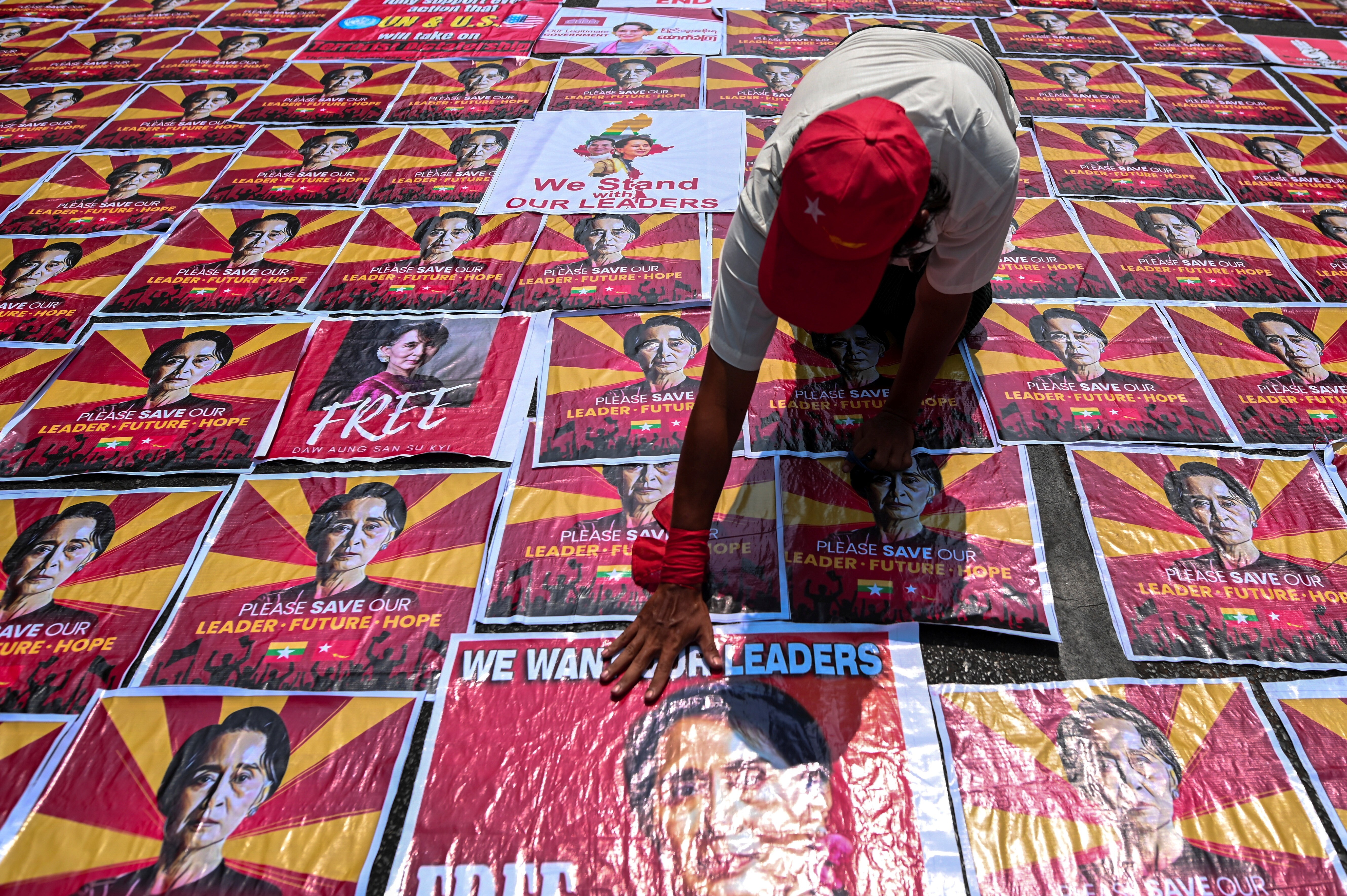 A demonstrator takes part in a protest against the military coup in Yangon, Myanmar, on February 22. Photo: Reuters