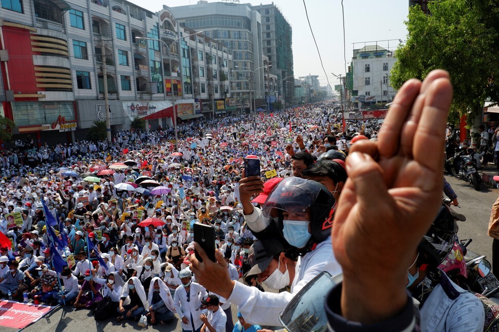 Protesters mass in Mandalay on February 22. Photo: Reuters