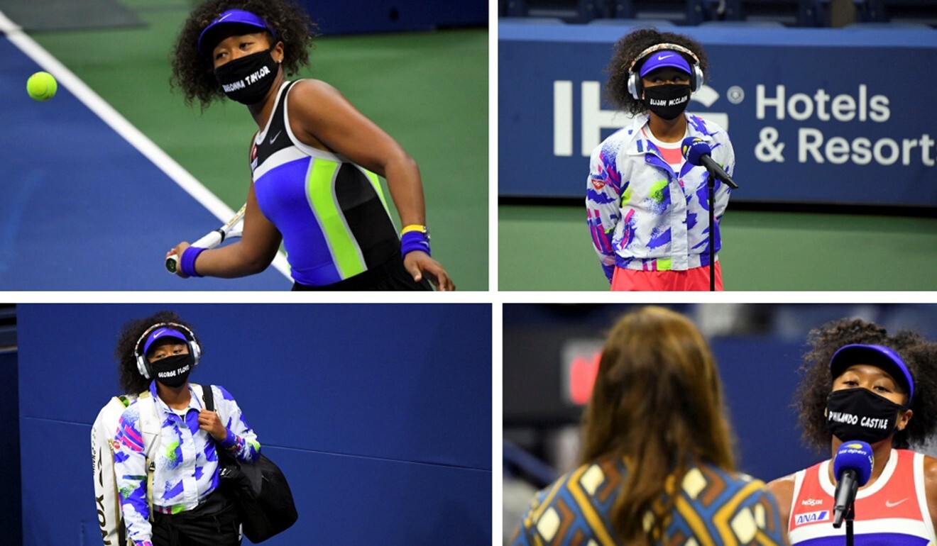 Naomi Osaka makes a statement wearing face masks to honour Breonna Taylor, Trayvon Martin, George Floyd, Philando Castile, Elijah McClain, Ahmaud Arbery and Tamir Rice at the 2020 US Open. Photo: Reuters
