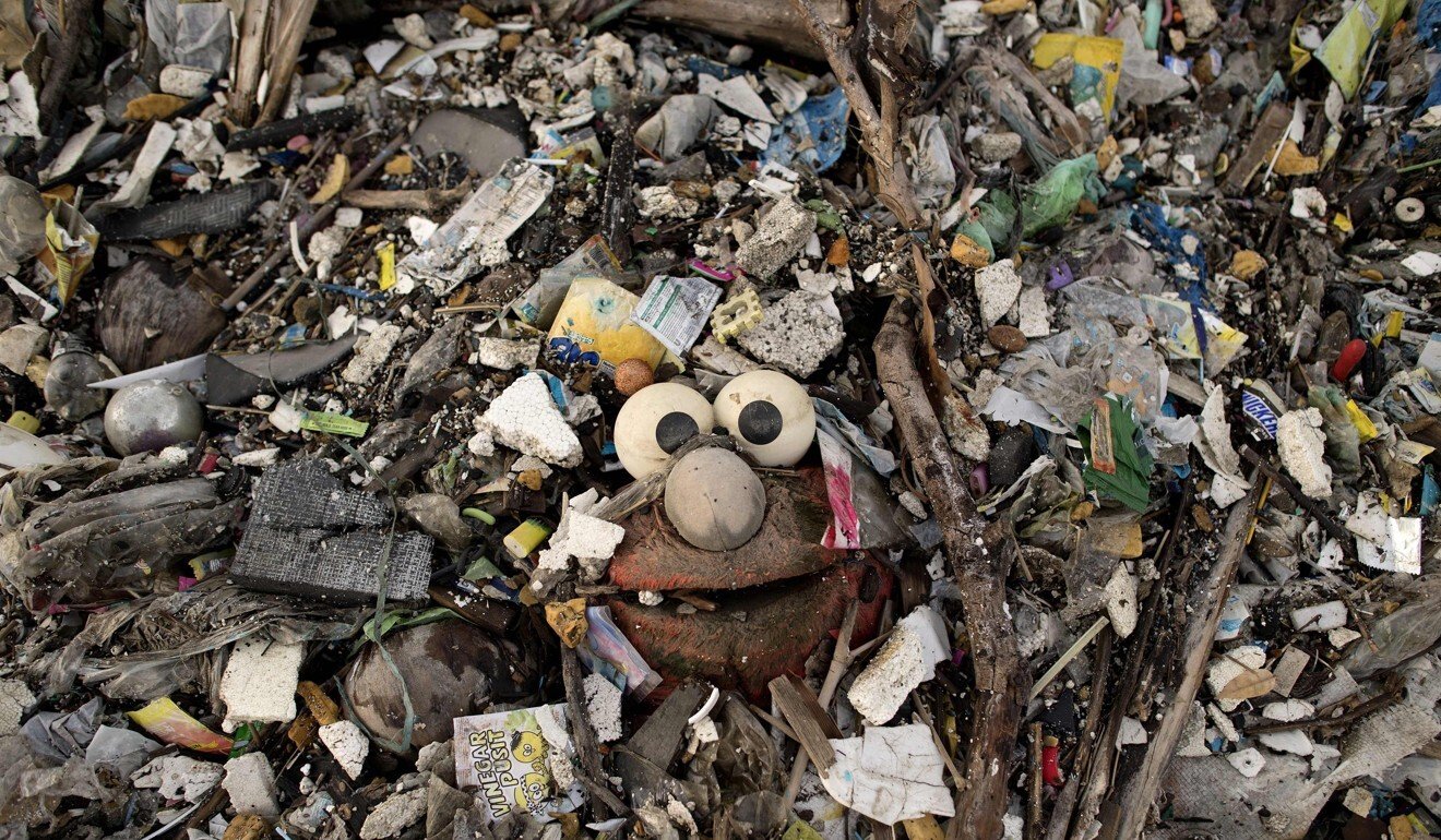 A stuffed toy of the Sesame Street character “Elmo” surrounded by plastic waste on a beach on the Freedom island critical habitat and eco-tourism area near Manila. Photo: AFP