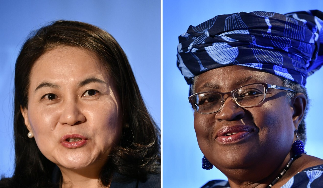 South Korea’s Yoo Myung-hee (left) was vying for the position of WTO chief with Nigeria’s Ngozi Okonjo-Iweala. Photo: AFP