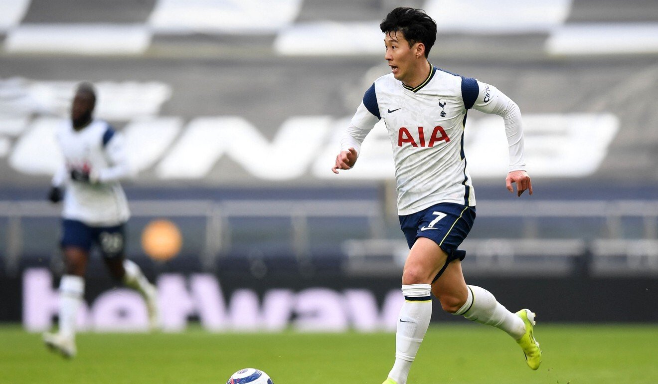 South Korean striker Son Heung-Min with the ball against Burnley in an English Premier League match in February. Photo: AFP