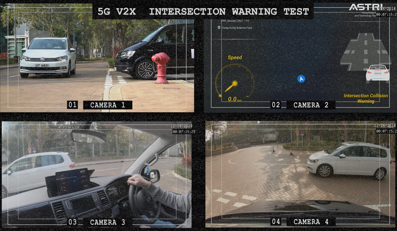 Sensors inside the C-V2X road-test car can warn the driver when there is a risk of the vehicle colliding with approaching traffic at a road junction.
