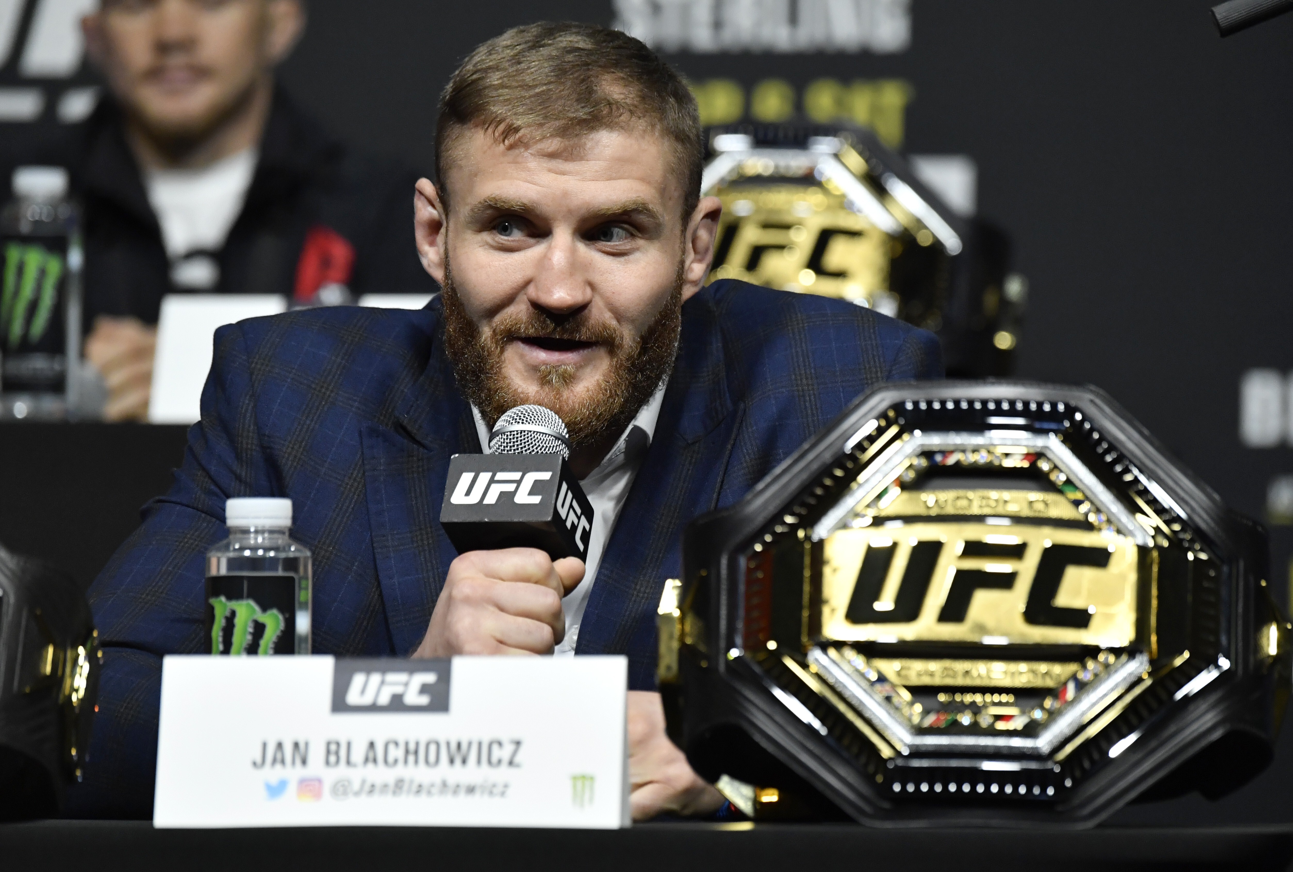 Jan Blachowicz interacts with media during the UFC 259 press conference at UFC Apex on March 4, 2021 in Las Vegas, Nevada. Photo: Jeff Bottari/Zuffa LLC