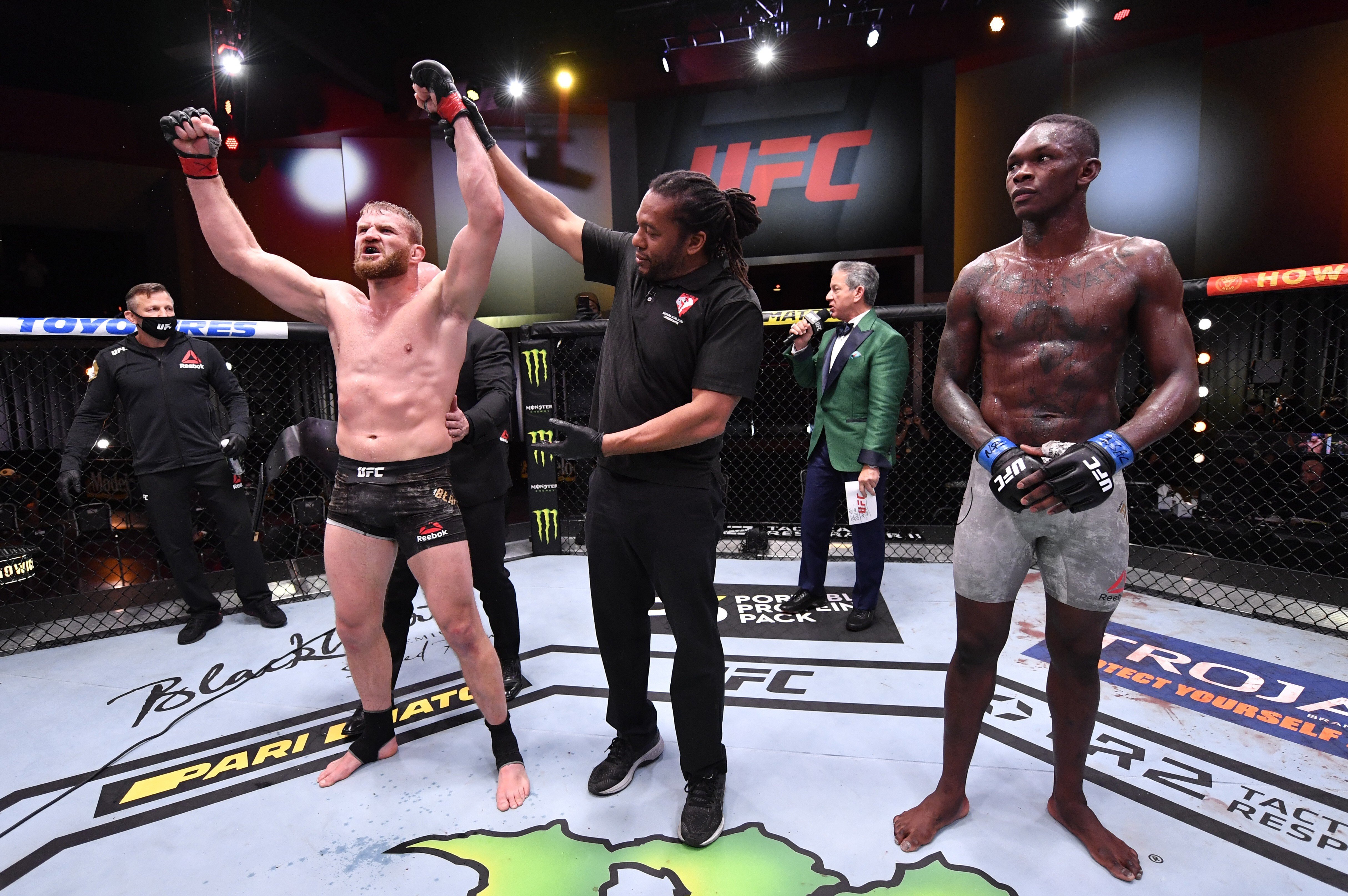 Jan Blachowicz celebrates after his victory over Israel Adesanya at UFC 259. Photo: Jeff Bottari/Zuffa LLC