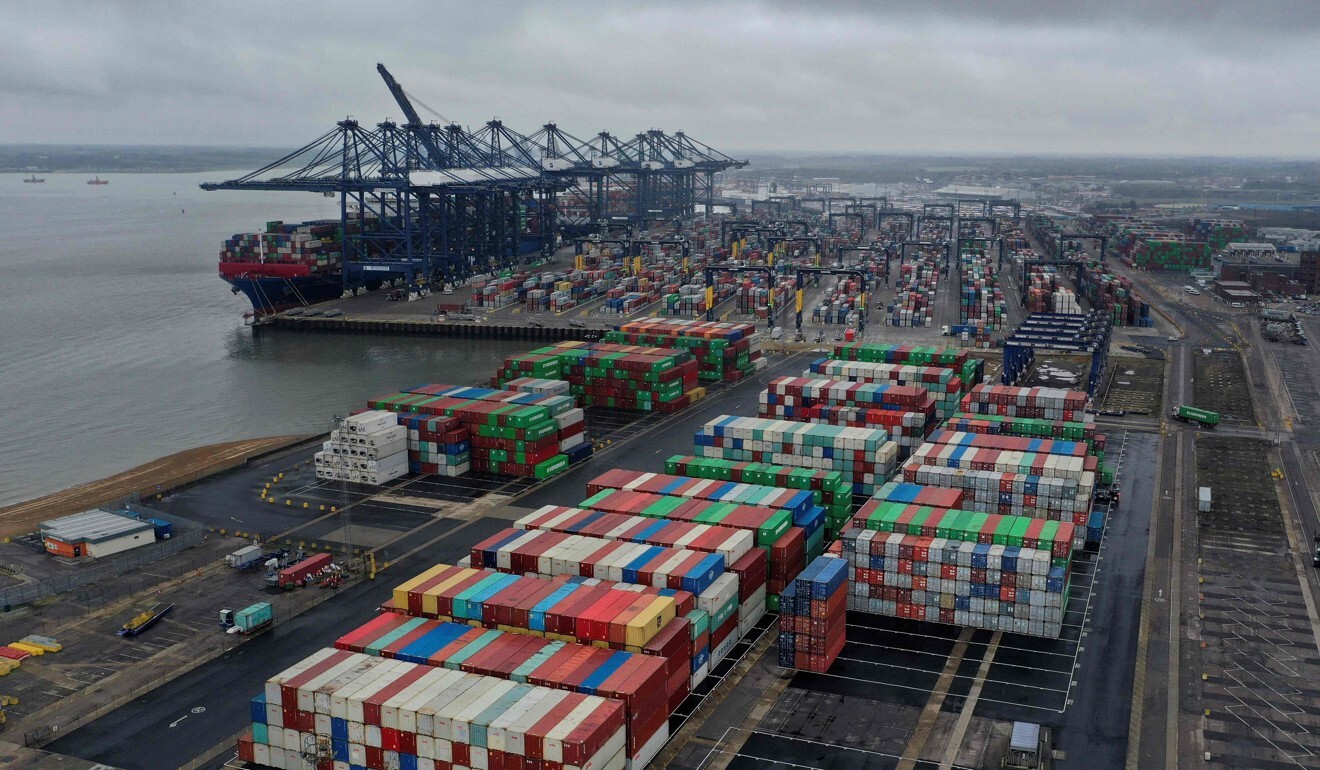 Shipping containers in Felixstowe port, which is owned by CK Hutchison. Photo: AFP
